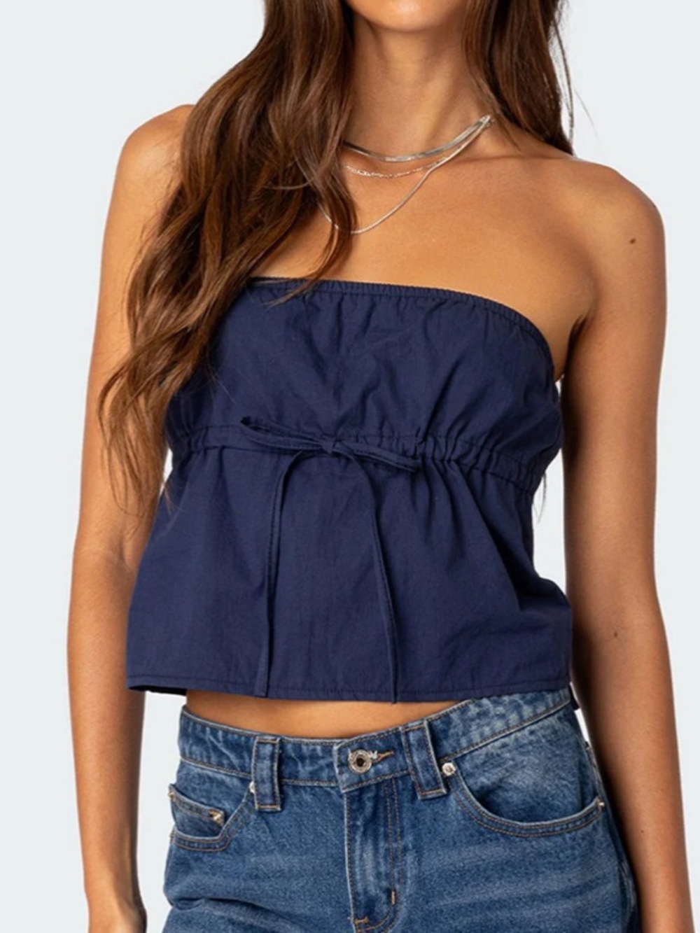 NWOT Edikted REVA STRAPLESS TOP - SMALL, navy blue